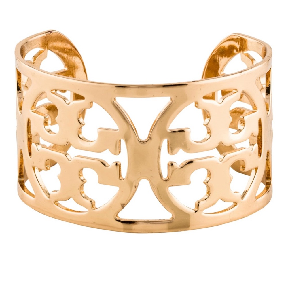 Tory Burch Reva Cut-Out Logo Adjustable Gold Cuff